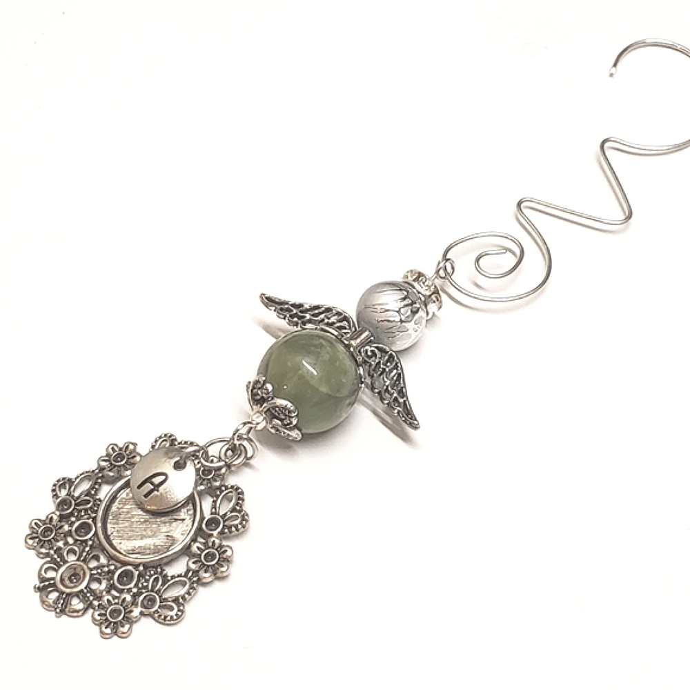 Handmade Beaded Guardian Angel Photo & Letter Memorial Charm Jade Stone